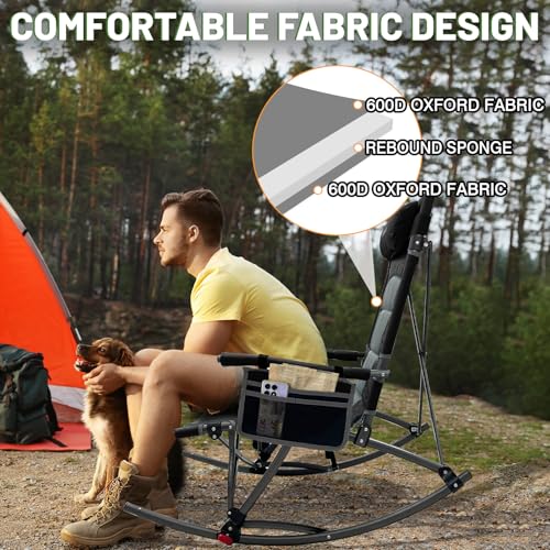 Silla de camping plegable WKFAMOUT con asiento alto 13.8" y reposapiés, silla mecedora grande con bolsa de transporte para jardín y patio, soporta 300 lbs miniatura 5