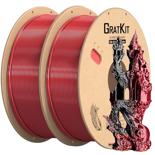 Image of Gratkit Silk Dual Color PLA Filament, Coextrusion PLA Filament 1.75mm, + /-0.03mm, 2 * 1KG /Roll, Silk PLA Black & Red 2KG