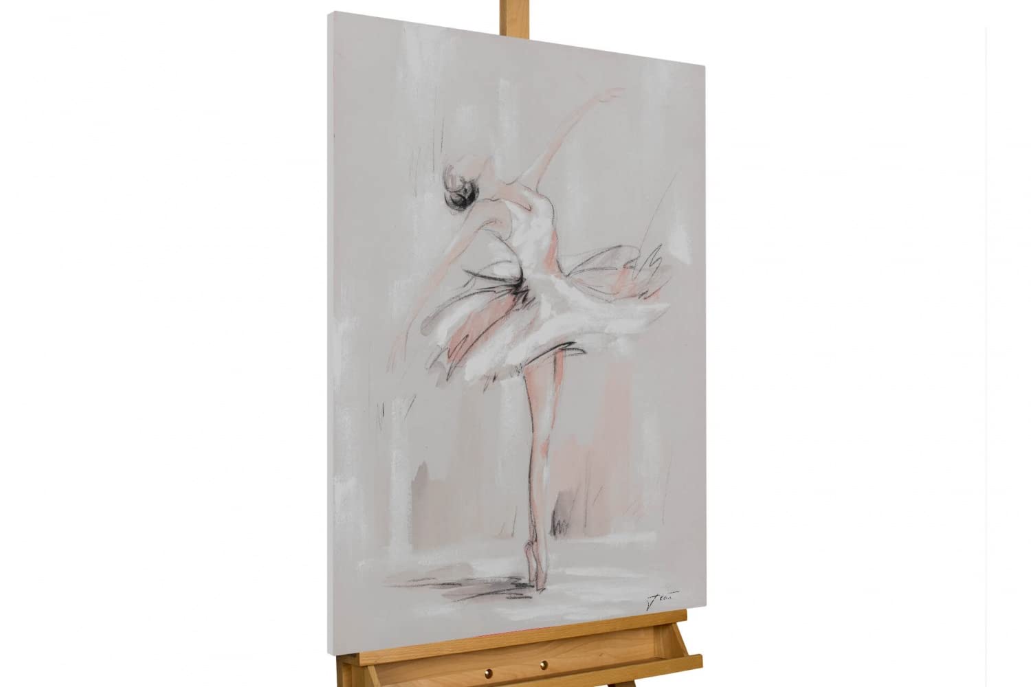 KunstLoft Leinwandbild | 100% HANDGEMALT | 60x90cm | Gemälde 'Vollendete Anmut' | Tänzerin | Beige | Wandbild Wohnzimmer