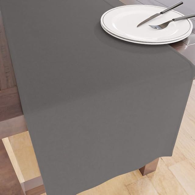 Encasa Table Runner for 8 seater Dining - Grey - Large 40x230 cm, 100% Cotton Plain Dyed Solid Colours Decorative Cloth for Party, Banquet, Restaurant & Outdoors - Machine Washable