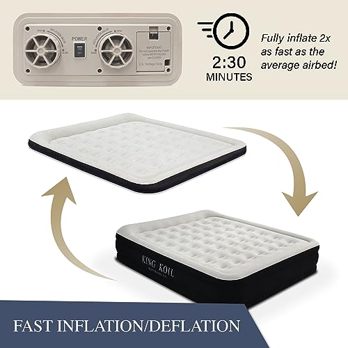 King Koil Premium California King Air Mattress with Built-in High-Speed Patented Pump for Home, Camping & Guests- 16in Inflatable Double High Airbed Blow Up Bed, Waterproof, 1 Year Warranty