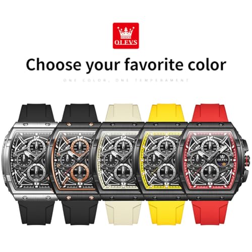 Image of OLEVS Men Watches Business Dress Chronograph Big Square Quartz Analog Male Watch Silicone Strap Waterproof Date Gift Mens Wrsit Watch Silver