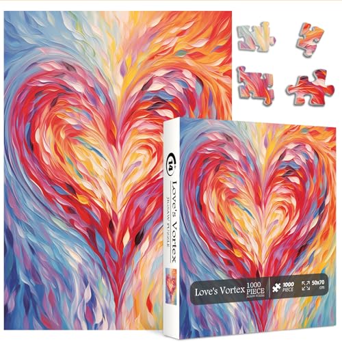 Rompecabezas Corazón Colorido para Adultos 1000 Piezas, Rompecabezas de Amor en Gradiente Arcoíris, Rompecabezas Imposible de San Valentín como Decoración del Hogar