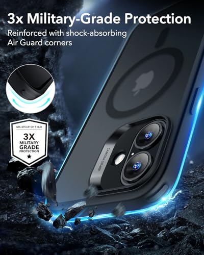 Image of ESR for iPhone 16 Case, Camera Control Cover, Compatible with MagSafe, Shockproof Military-Grade Protection, Magnetic Phone Case for iPhone 16, Classic Hybrid Case, Frosted Black
