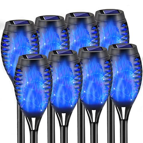 COCOMOX Blue Solar Lights, Halloween Decorations Outdoor 8 Pack Solar Torch Lights with Flickering...