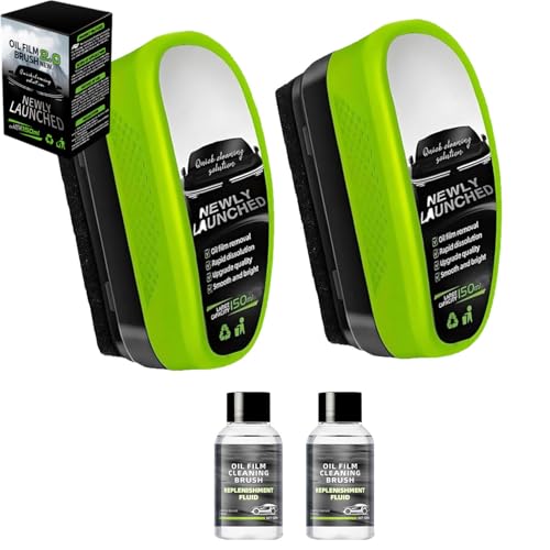 Car Glass Oil Film Cleaner, Windshield Cleaner Tool, Car Glass Brush, No Scrubbing Required, Removes Oil Film & Grime in Seconds, Crystal-Clear View in Any Weather (1, 2PCS-Green)