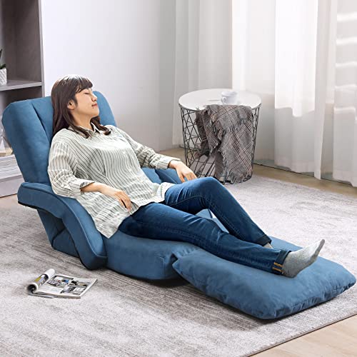 Floguor Foldable Lazy Sofa Bed 14-Position Adjustable Comfy Floor Chair Chaise Lounge With Armrests And Pillow With Gaming Recliner For Adults With Foot Rest Futon Sofa Ql8802-Bl #TOP5