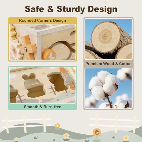 Image of Joyreal 8-in-1 Montessori Tissue Box Toy for Baby 12 Months - Neutral Color Wooden Activity Cube for Boys and Girls First Birthday Gifts - Sensory Toy for Toddlers 1-3 Preschool Learning Education