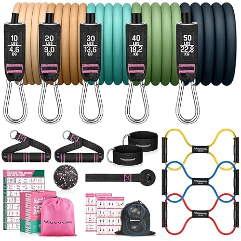 RENRANRING 150lbs Resistance Bands for Working Out, Figure 8 Exercise Bands with Handles, for Men Women, Legs Ankle Straps for Muscle Training, Shape Body, Physical Therapy Cover