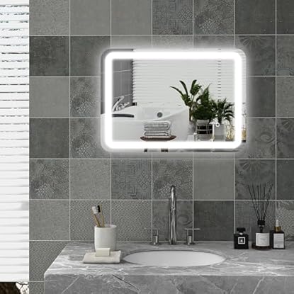 Foto di HOMCOM Specchio Bagno con Luce LED 70x50cm, Specchio da Parete con 3 Colori Dimmerabile, Funzione Memoria, Antiappannamento, Interruttori Touch, in Vetro Temperato, IP44, Orizzontale/Verticale