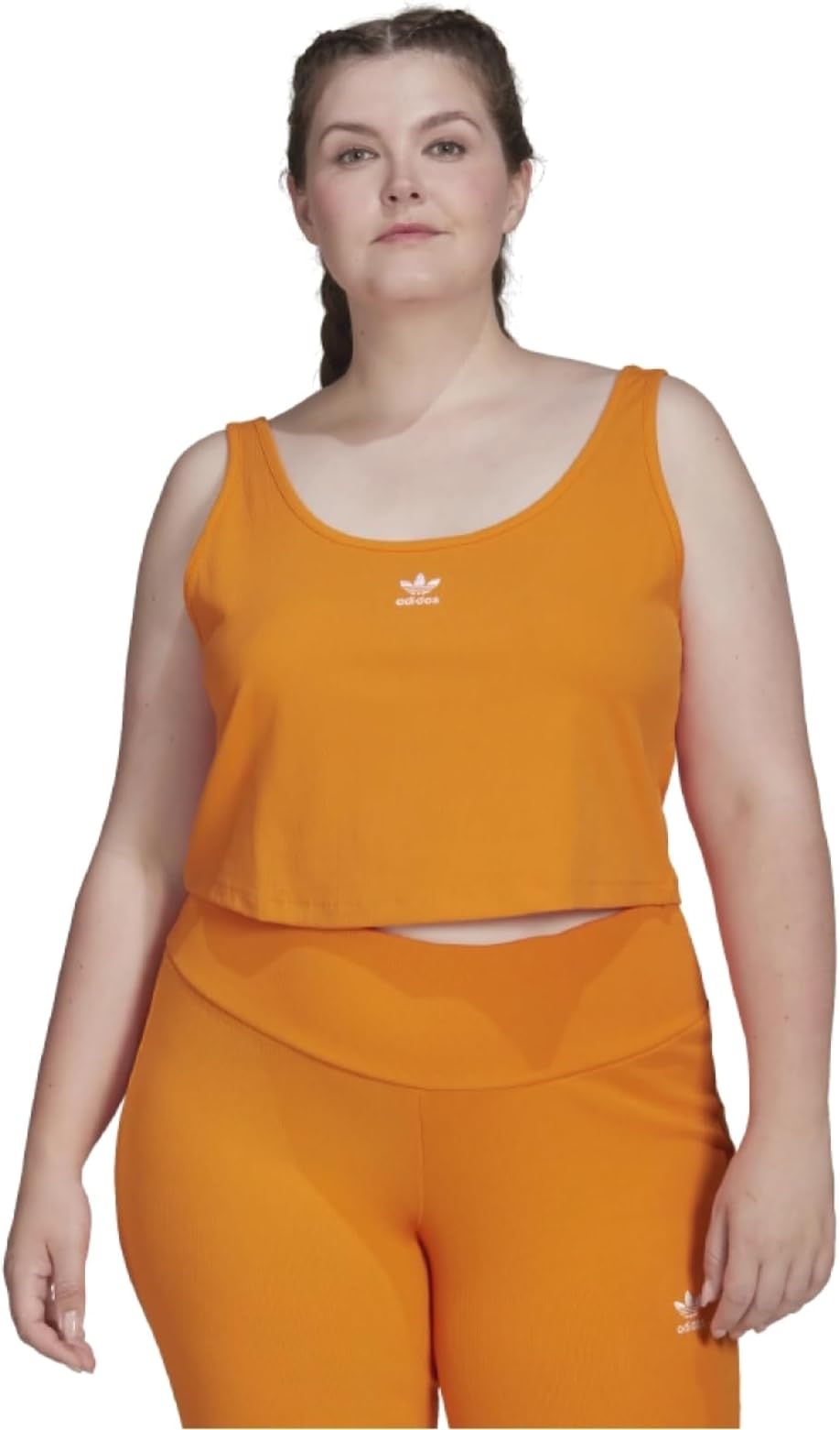 orange adidas crop top and shorts