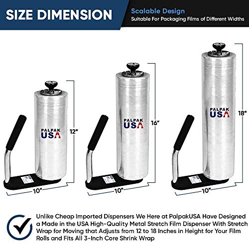 Image of Made in USA! Industrial Strength Stretch Film Dispenser - Palpak100 Light Weight Pallet Wrapper - Tension Knob Adjustment Wrap Handle (12 Pack)