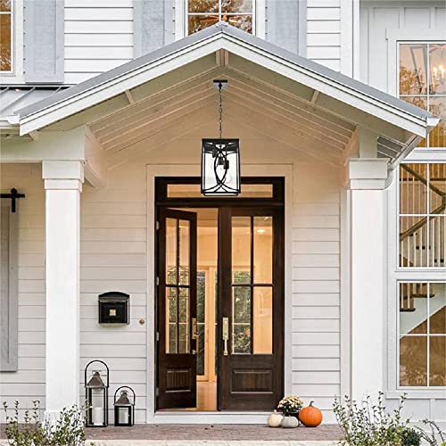 Winshen Outdoor Pendant Light Fixture, 3-Light Black Large Exterior Hanging Lantern With Clear Glass, Metal Outdoor Chandelier Porch Lighting For Front Porch Entrance #TOP5