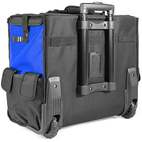 Stark 20" Rolling Wide Mouth Tool Bag Tote Telescoping Handle Tool Organizer Heavy Duty with Wheel and Divider, Blue