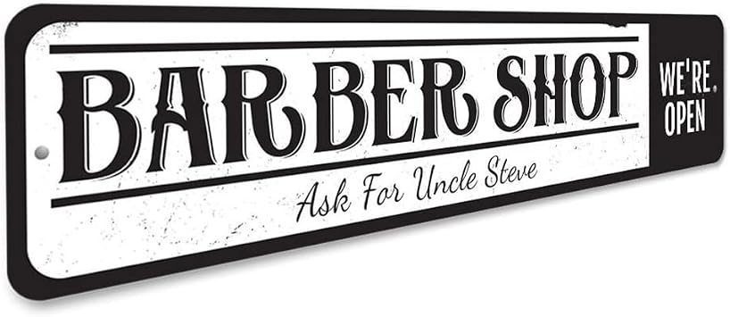 Barber Shop Sign, We're Open Sign, Custom Hairstylist Sign, Hairdresser Barber Name Aluminum Decor - 6 x 24