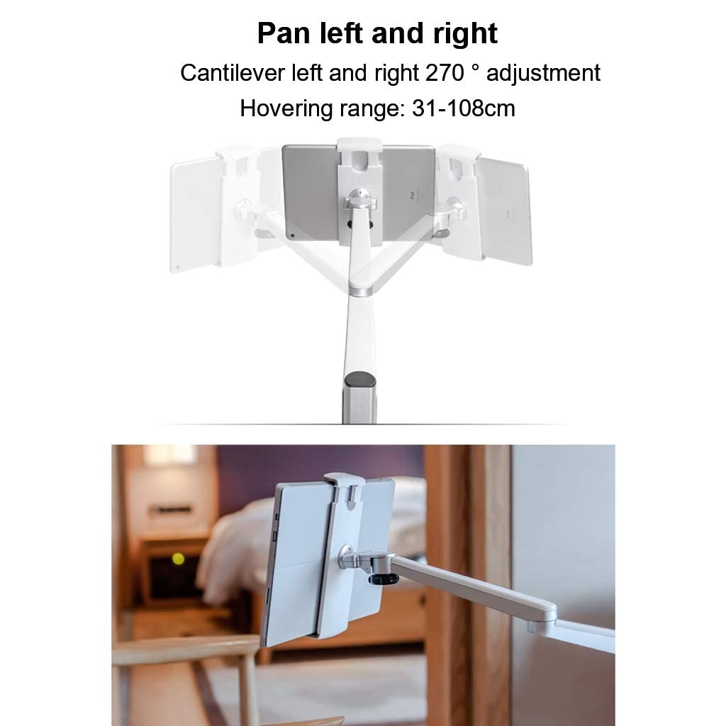 Support de Sol Support de Sol réglable en Hauteur Support en Alliage d'aluminium pour Smartphone/Tablette et Toutes Les tablettes de 4 à 14 Pouces Convient pour Bureau/Salon/Table de Chevet