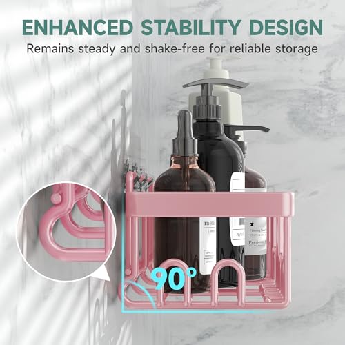 Image of Veken Large Capacity Shower Caddy 6-Pack, No Drilling & Rustproof, Adhesive Shower Shelves with Soap Holder, Bathroom Organizers and Storage, Wall-Mounted Kitchen & Home Decor, Pink