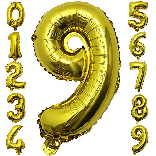 数字バルーン 9 バースデー パーティー 誕生日 風船 飾り セット ゴールデン 16inch,40CM (9)