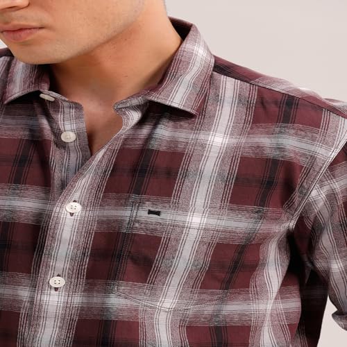 Image of BASICS 100% Cotton Checked Shirt for Men | Slim Fit | Everyday Smart Casual Wear | Full Sleeve