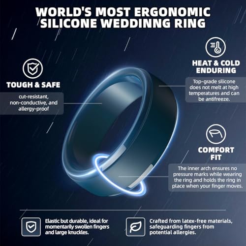 Image of Egnaro Men's Silicone Wedding Rings: Classic Black Step Edge Rubber band 10mm Wide 2.5mm Thick- Hypoallergenic for Gym /Outdoor /Gift(1 /4 /7 Variety Pack with Half Size)