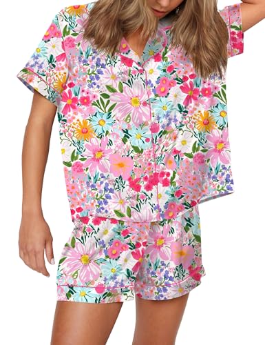 Image of SHESHOW Satin Pajamas for Women Set Preppy Animals Pjs Short Sleeve Shorts 2 Piece Loungewear Sets XS-XXL