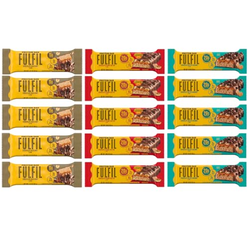 Fulfil Protein Bar Variety Pack (15 Count) Chocolate Hazelnut Chocolate Salted Caramel & Chocolate Peanut Butter High Protein Snack Bars for On-the-Go Energy Workout Recovery & Healthy Snacking