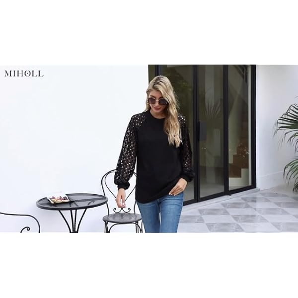 MIHOLL-Womens-Long-Sleeve-Tops-Lace-Casual-Loose-Blouses-T-Shirts MIHOLL Womens Summer Tops Casual Loose Shirt Blouse (Black, Medium)