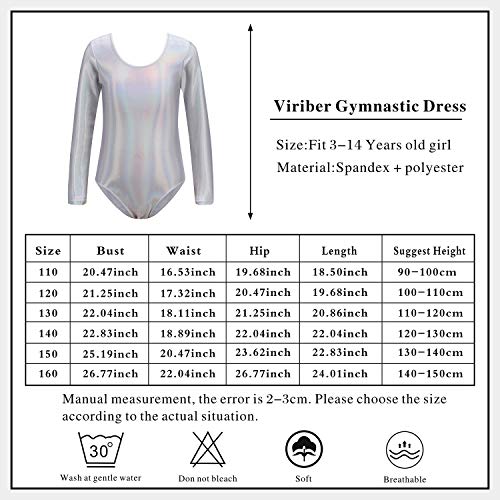 Girls\' Activewear Dresses Gymnastics Leotards for Girls Dance Ballet Suit Unitard Gymnastic Athletic Outfits (110, Silver) - Thumbnail 7