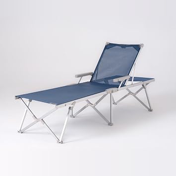 Foldzen Foldable Chaise Lounge | 5 Stage Adjustable, UV Protected Fabric, Lightweight and Portable, 120 Kg Carrying Capacity, Aluminum Body Beach-Garden-Pool Chaise Lounge (Neon Green/Navy Blue) (Navy Blue)