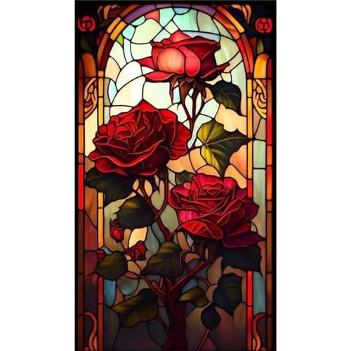 Kit Peinture Diamantée DIY 5D pour créer un grand tableau de salon roses rouges 70x140 cm