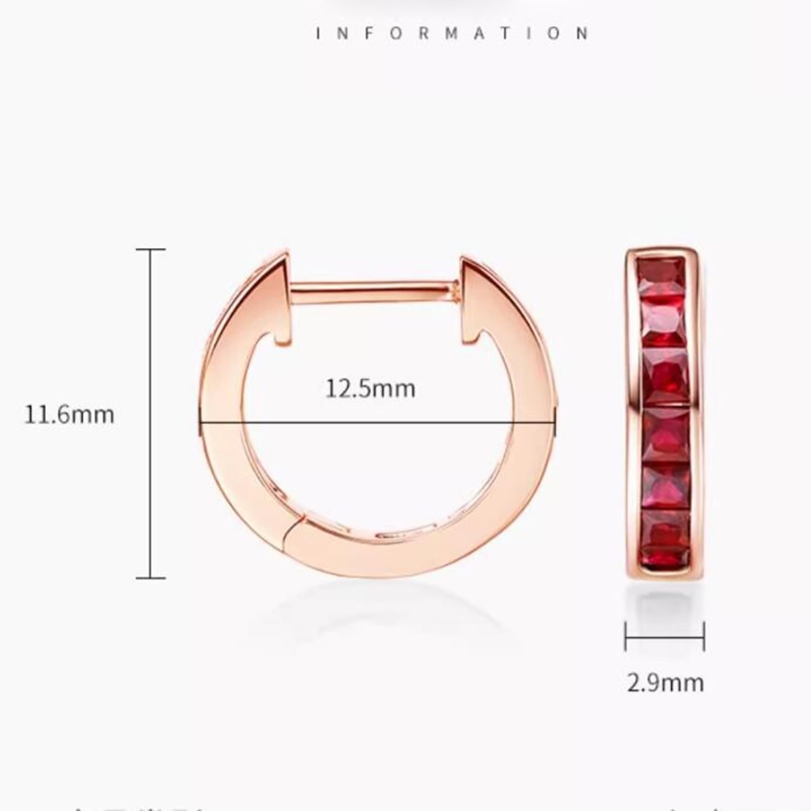 KnSam Prawdziwa biżuteria 9K/14K/18K czerwone złoto Creole Hoop, 0,87 ct rubin kolczyki damskie vintage klasyczny szlif księżniczki czerwone, kolczyki bez niklu 750/585/375 złoto