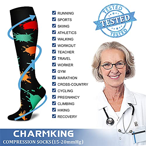 image for CHARMKING Compression Socks for Women & Men (8 Pairs) 15-20 mmHg Gradu