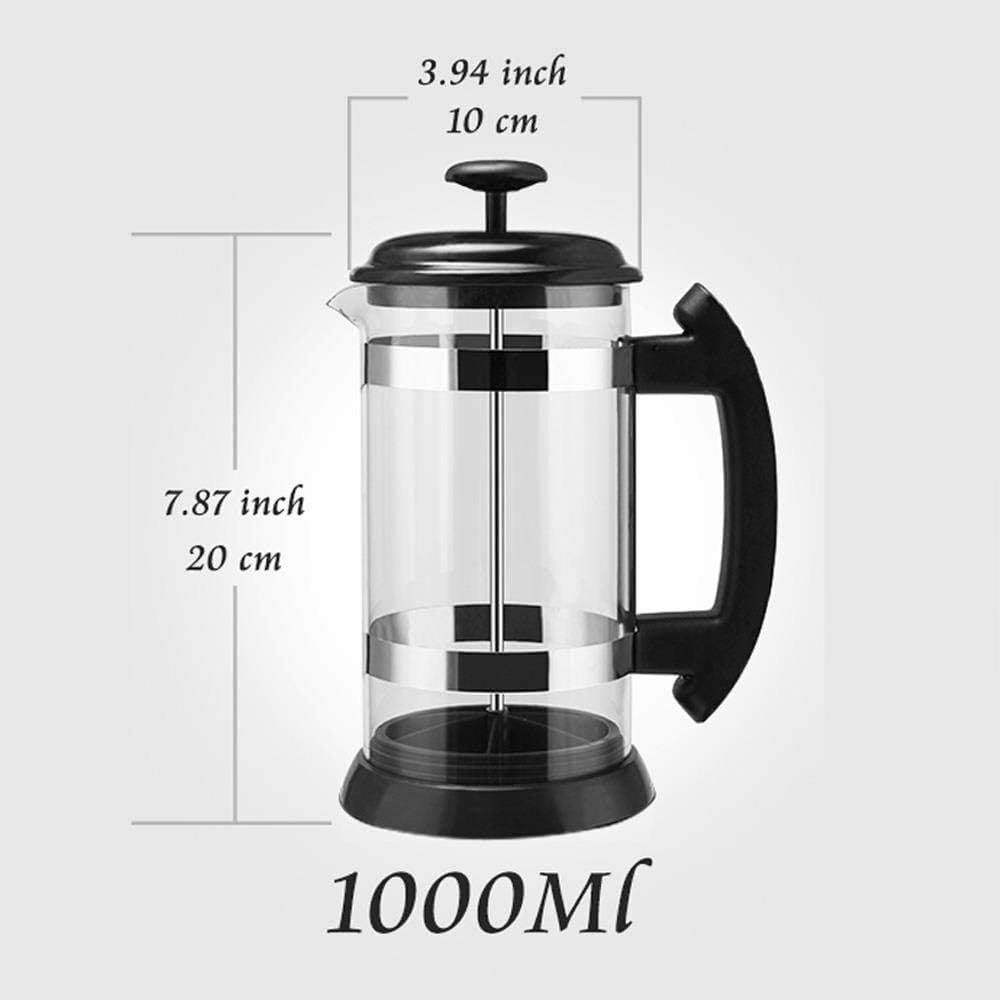French Press Coffee Maker Coffee Press with Filter Screens Heat Resistant Borosilicate Glass Coffee Pot Percolator 1000 Ml Black for Daily Coffee