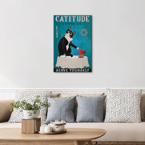 猫 ネコ モダン 現代 アートパネル アメリカン雑貨 ヴィンテージ風 壁飾り 抽象 装飾画 ポスター 絵画 壁の絵 北欧 アートフレーム 防湿 キャンバス インテリア 壁掛け 贈り物 木枠付きの完成品 (40x60cm（16x24in）,B)