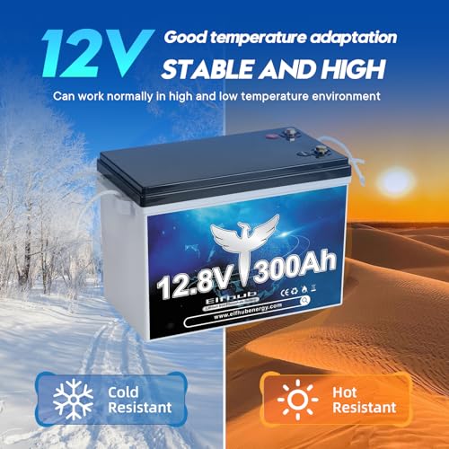 12V 300Ah LiFePO4 Lithium Battery, Bluetooth LiFePO4 Battery.Built-in 200A BMS,Max.3840Wh, 4000-15000 Deep Cycles & 10-Year Lifetime, Perfect for Off-grid Solar Home System, RV, etc