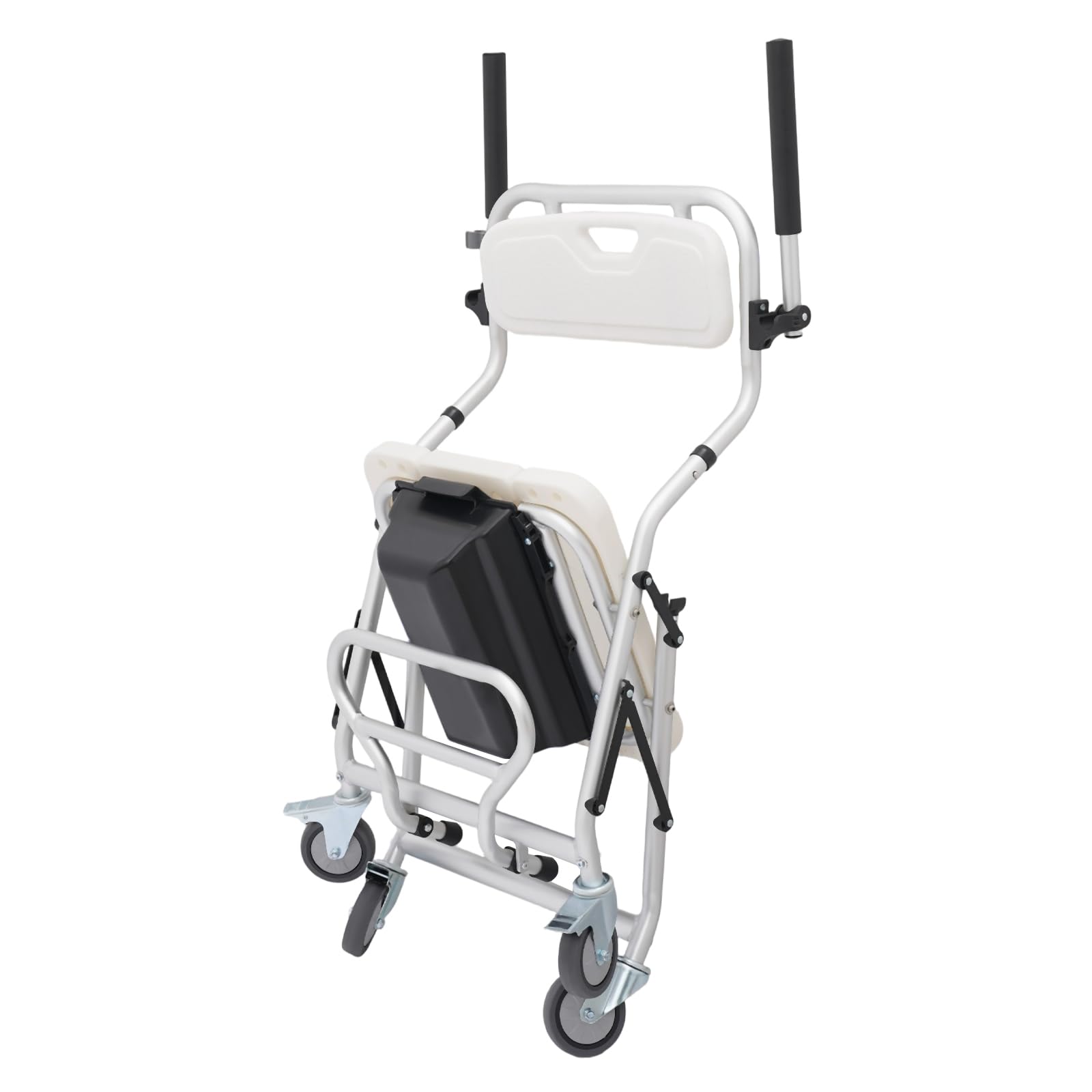 Taburete de ducha plegable con ruedas, silla de ruedas con accesorio de inodoro, 150 kg, soporta 4 ruedas con frenos, aleación de aluminio, impermeable, para personas mayores y con movilidad reducida