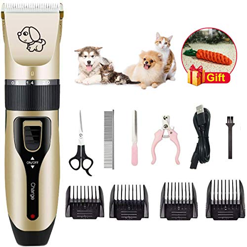 KEYNICE Cordless Dog Clippers, Professional Pet Grooming Clippers Kits, Low Noise Electric Pet Trimmer USB Rechargeable Hair Trimmer with 4 Guide Combs Scissors Nail Clipper Kits for Dog Cat