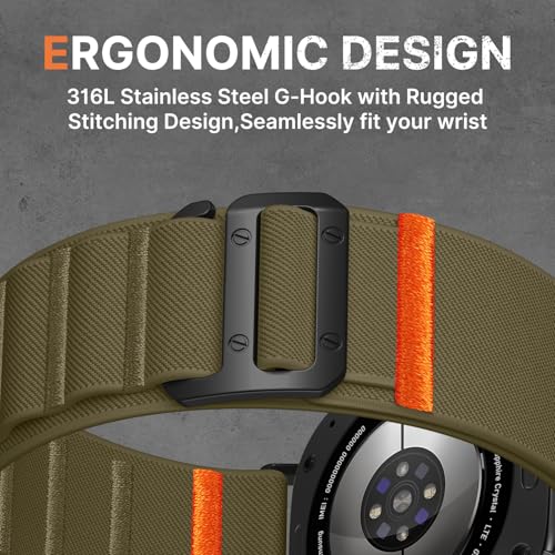 Image of Bandletic Rugged Nylon Compatible with Galaxy Watch Ultra Bands 47mm 2025 /2024 for Men, Stretchy Wide Sport Loop Strap with G-Hook Compatible with Samsung Ultra Watch Band, Black Buckle, Army Green