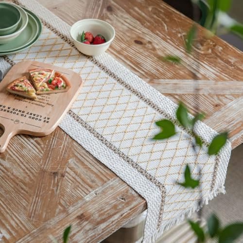 Image of HomeCloud Croshia Woven Table placemat - Heat Resistant, Washable Table Decoration for Dining, Office, Kitchen, Hotel, and Home (Runner Beige Boxes, Set of 4)