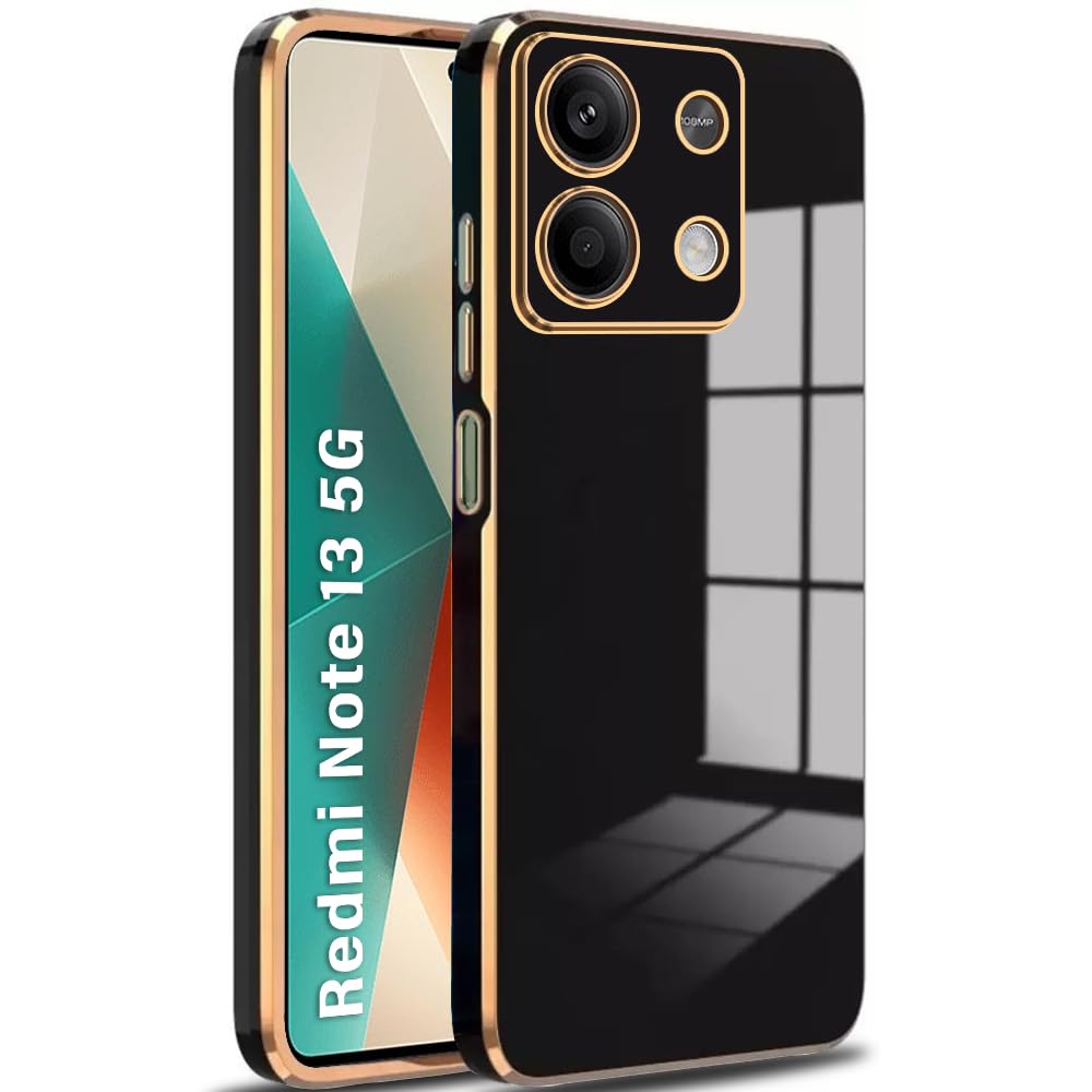 TheGiftKart Luxurious Golden-Plated Back Cover Case for Mi Redmi Note 13 5G | Raised Lips for Camera & Screen Protection | Shockproof Design | Stylish Back Cover Case for Redmi Note 13 (TPU, Black) (B0CRD7FVTL) Amazon Price History, Amazon Price Tracker