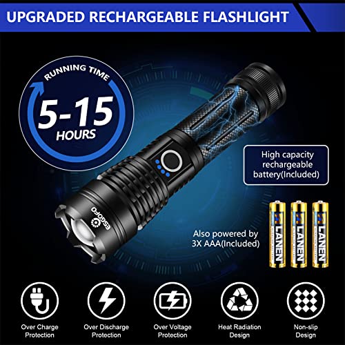 Esgofo Flashlights High Lumens 10000 Rechargeable, Super Bright Handheld LED Flash Light, Powerful Emergency Linternas, Waterproof, Long Lasting, for Hiking Camping Gift - Image 5