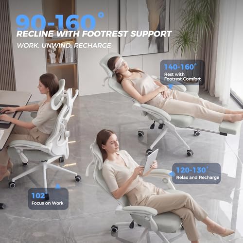 Image of CYKOV Ergonomic Office Chair with Footrest - Adjustable Lumbar Support & Headrest, 90-135 Reclining Mesh Back Computer Chair - Home Office /Gaming, 350lbs Capacity