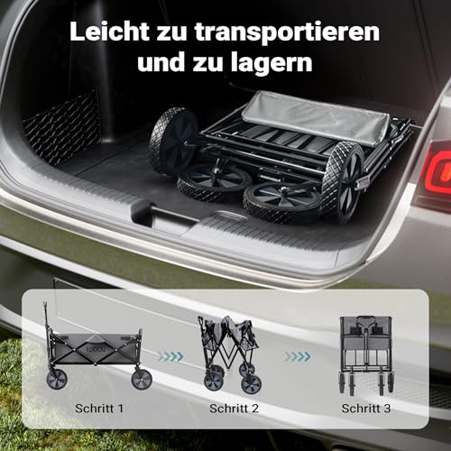 Toboli Bollerwagen faltbar Teleskopgriff grau, Faltbollerwagen mit Handgriff, Klappbollerwagen bis 100 kg Traglast für Einkauf, Garten, Ausflug