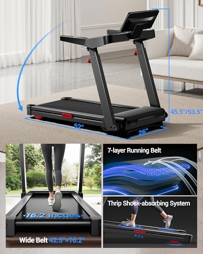Image of LONTEK Treadmill with Auto /Manual 20% Incline, Treadmills for Home, Portable Treadmill with 400lb Capacity, 3.5HP Quiet Running Machine with Adjustable Handle Height, 42.5 inchx 16.2 inch Widen Running Area