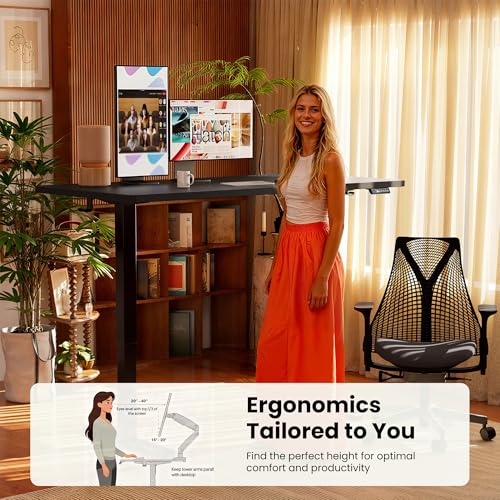 Image of ErGear Height Adjustable Electric Standing Desk, 63 x 28 Inches Sit Stand up Desk, Memory Computer Home Office Desk, Carbon Fiber Black