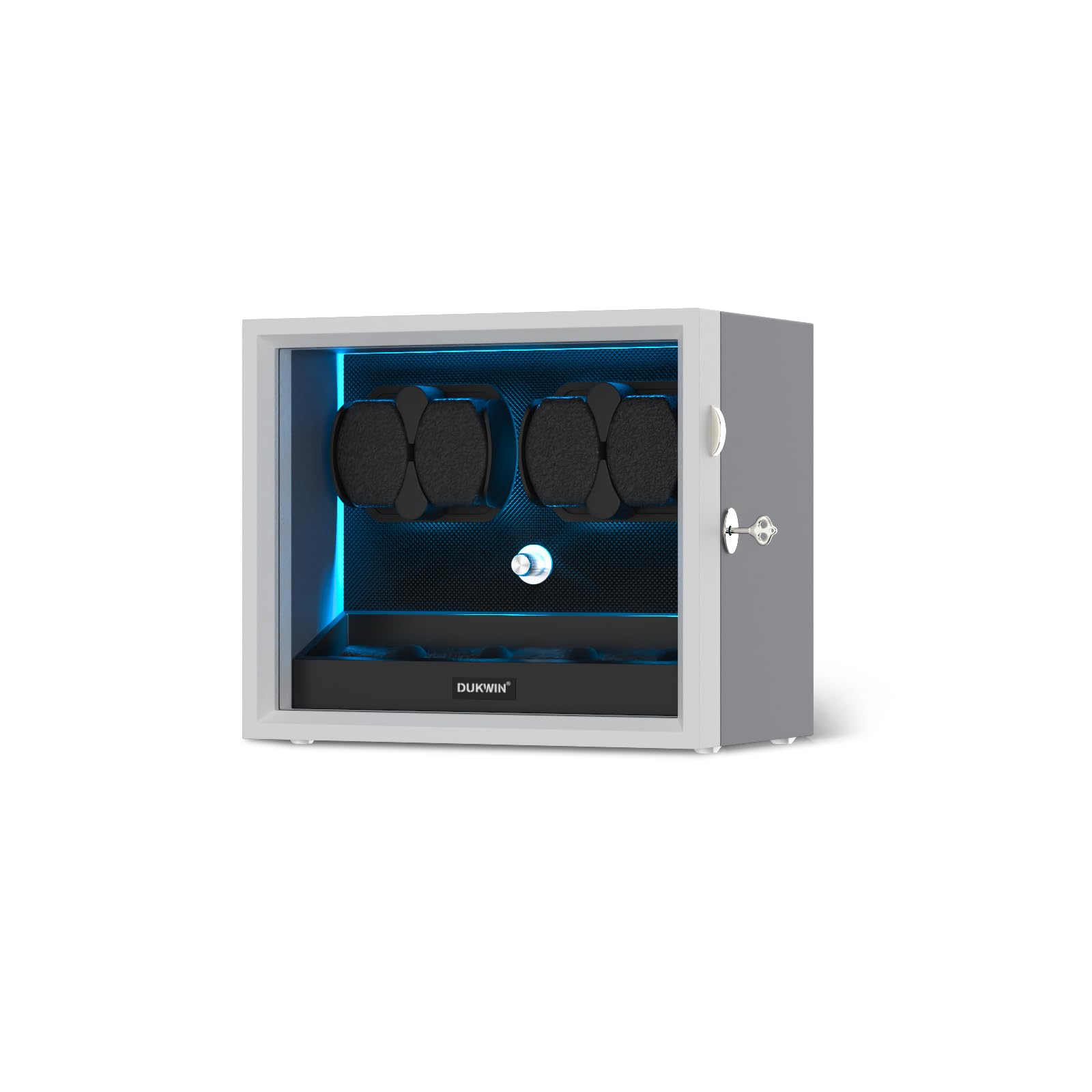 DUKWIN Watch Winder for 4/6/8/12 Automatic Watches, Lockable Automatic Winders with Extra 4/6 Watch Spaces, 4 Rotation Modes, Flexible Pillows, Quiet Motor and Blue Backlight