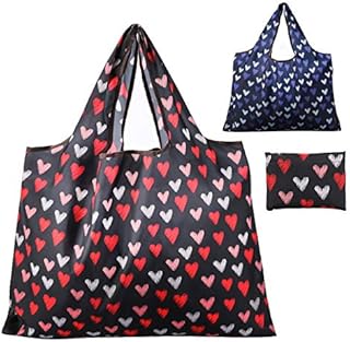 JISEN Reusable Grocery Bags 2 Packs Large Nylon Washable Foldable Eco Friendly Heavy Duty Shopping Tote Bag Fits in Pocket New Rainbow