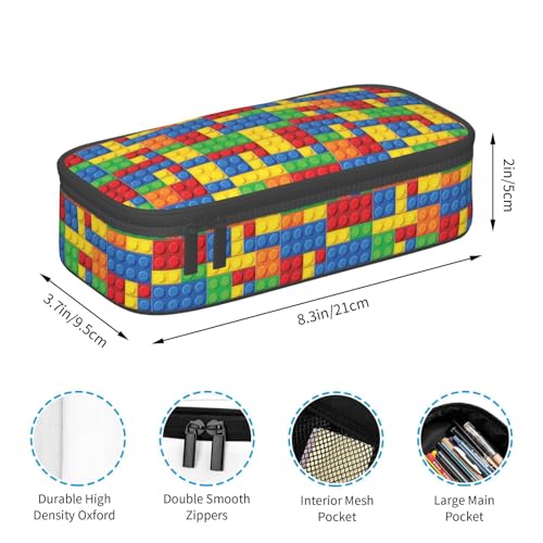 Image of Colorful Bricks Large Pencil Case With Zipper Compartments Stationery Pencil Bag For Kids Teens Students School Supplies