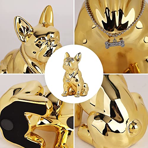 Shengtian Seated French Bulldog Statue Resin Electroplated Dog Animal Sculpture With Silver Necklace Necklace Living Room End Table Kitchen Countertops Bedroom Bathroom Cabinet Home Decor (12In,Gold) #TOP3