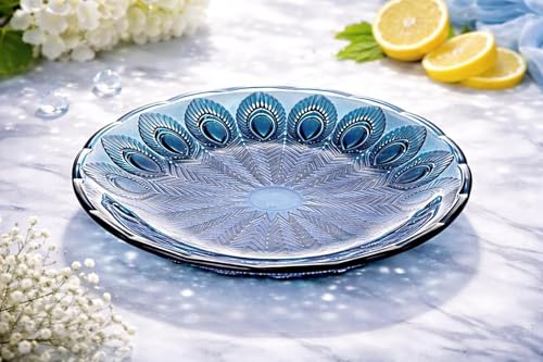 Image of 8 Inch Blue Glass Serving Plate Set of 2 Decorative Snack & Dry Fruit Plate, Premium Designer Glass Dish for Snacks, Fruits, Sweets,Dessert, Dining & Home Decor Tableware